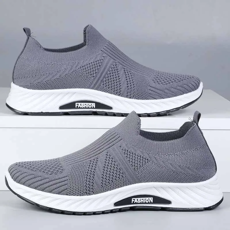 Atmungsaktive Herren-Slipper aus Strick, leichte, gepolsterte Sohle, runde Zehenpartie, Outdoor-Sneaker für ältere Menschen – Detail 7