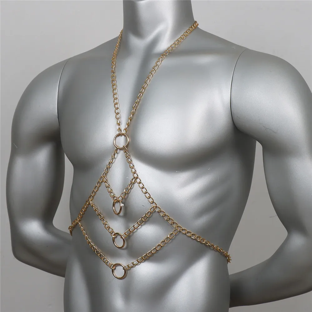 Goth Body Harness Chain Men Sexy Chest Top Punk Fashion Metal Chain Nightclub Festival Party Jewelry Gothic Accessories