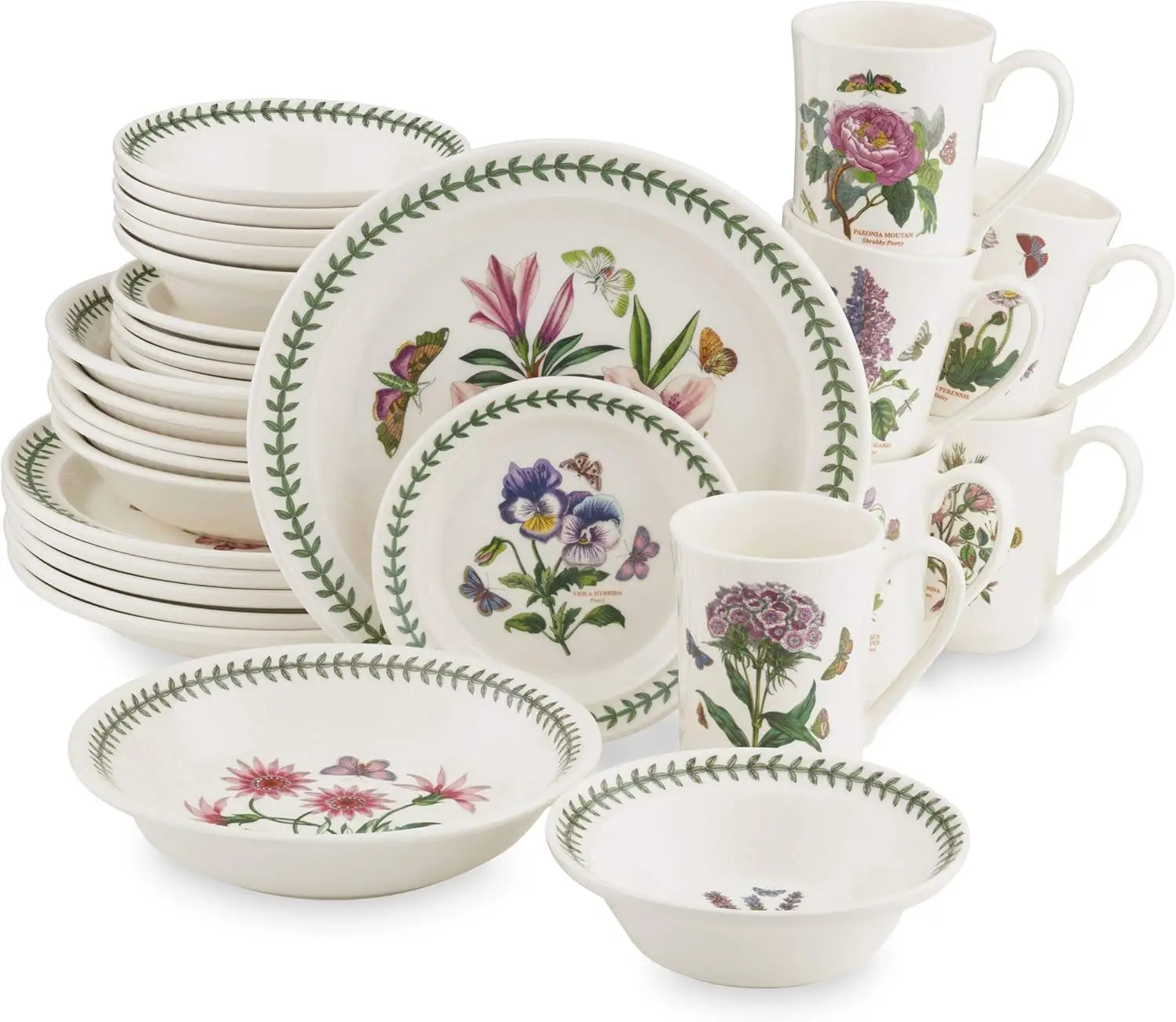 

Portmeirion Botanic Garden 30 Piece Dinnerware Set Assorted Floral Motif Fine Earthenware Dishwasher Microwave Freezer