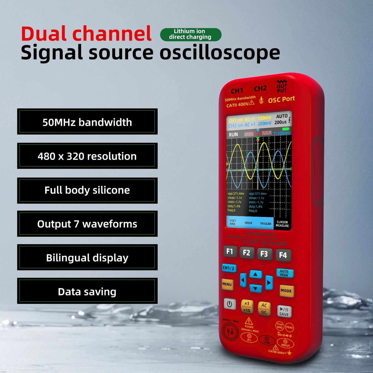 Imagem -05 - Handheld Osciloscópio Multímetro Gerador Dds Canais 50mhz Bandwidth 250msa s Taxa de Amostragem 20000 Contagens Voltímetro em 1