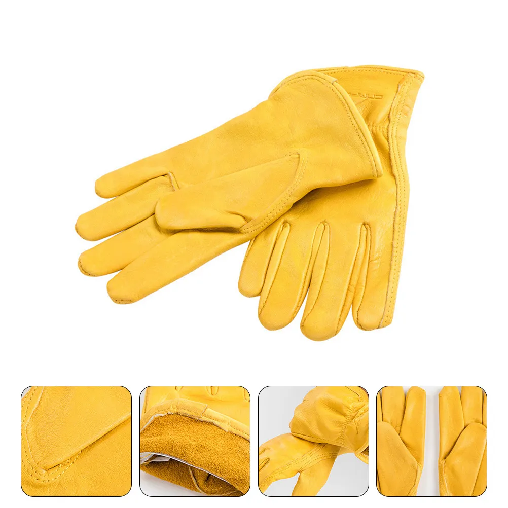 

1 Pair Heat Resistance Bbq Gloves Anti-Scald Protective Cowhide Thickened Outdoor Warm Insulation Grill Safety Gloves
