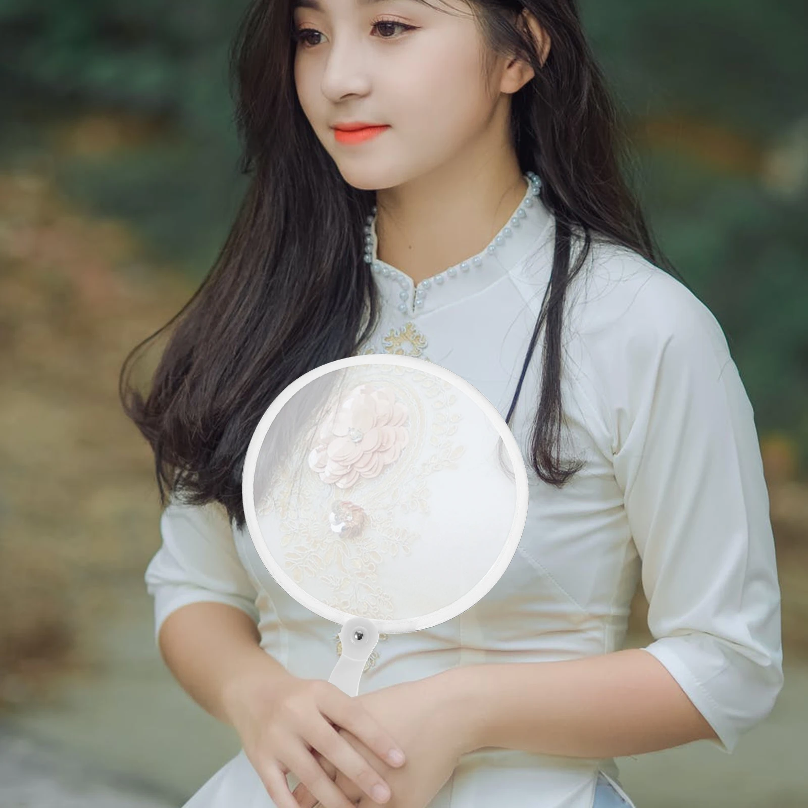 

Festival Fan Foldable Dance Round Handheld Folding Portable Compact Wedding Fans