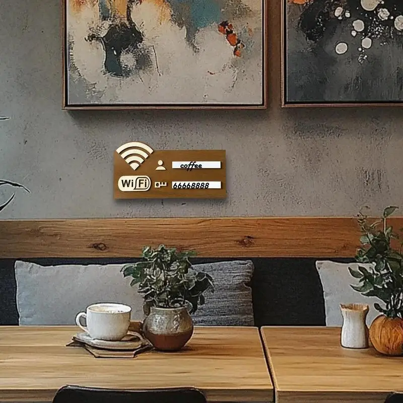 Wifi Sign Wooden Wi-Fi Board for Guests with Marker Pen Erasable Reusable Wireless Network Board Adhesive Wall Decor for shop