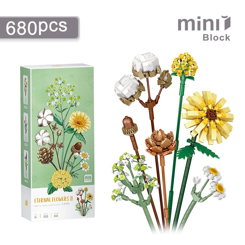 Mini Building Block Flower DIY Creative Bouquet Home Decoration Potted Flower 3D Model Assembled Brick Children's Toy Girl Gift