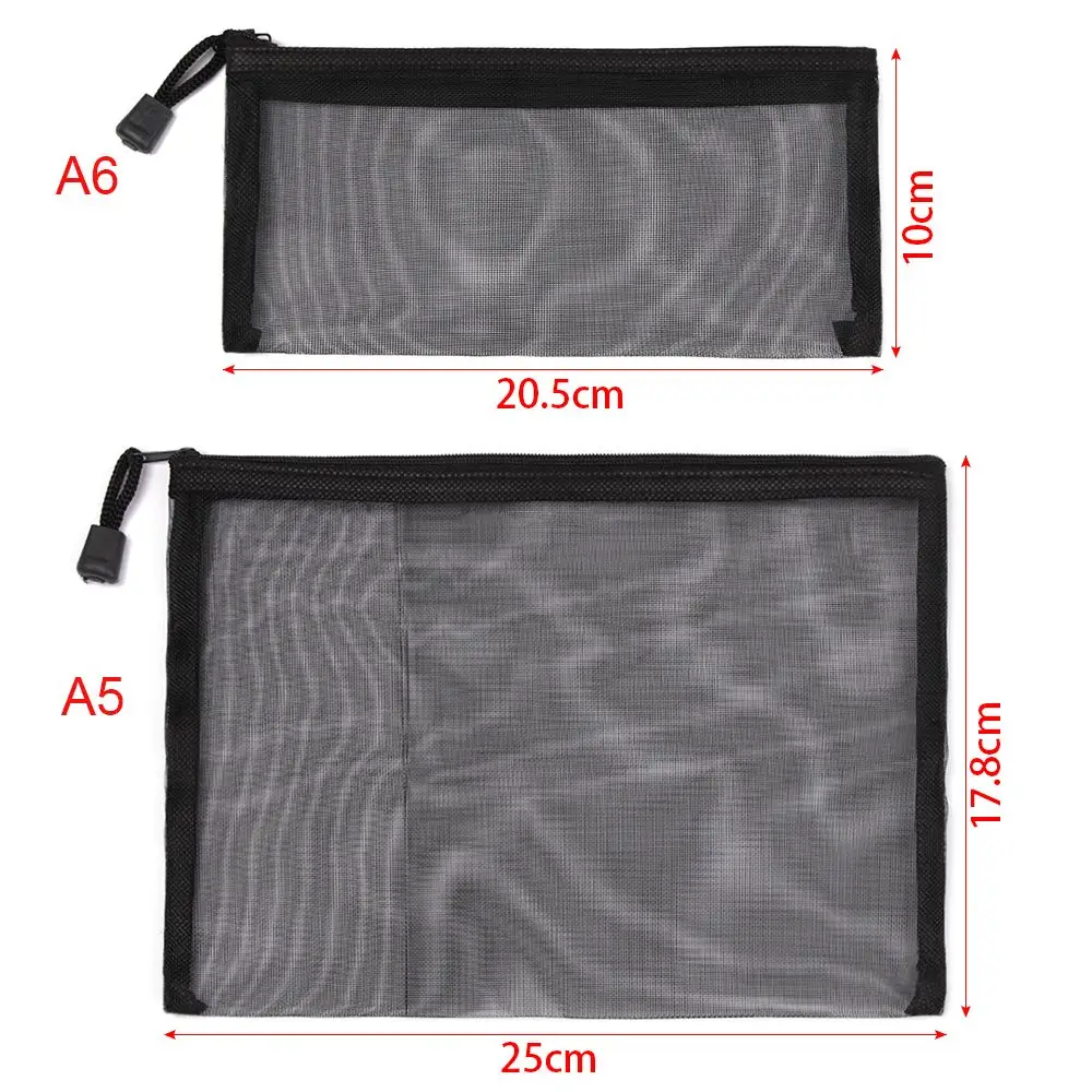 Simple Transparent Mesh Document Bag Transparent Zipper Stationery Bag Nylon Bag Pencil Case Office Student School Supplies