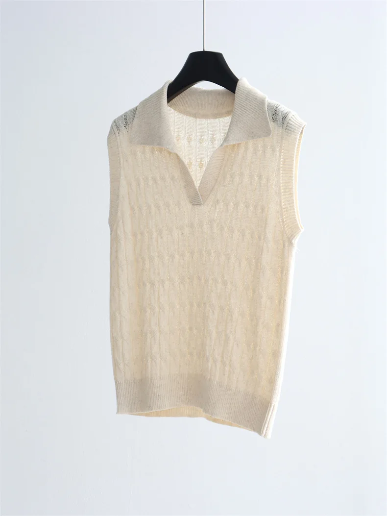 Dave&di Sleeveless Knitted Shirt Linen Lapel Vest For Spring And Summer Commuting Temperament Top Pullover 6