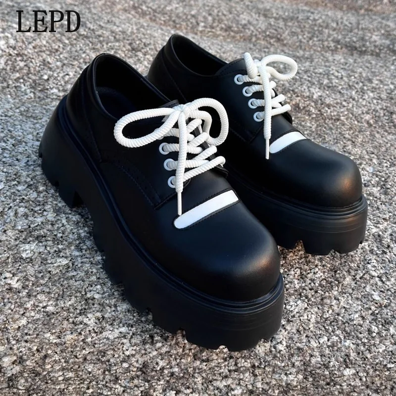 

LEPD's Big-headed Punk British Style Height-increasing 2025 Autumn Thick-soled Derby Shoes Men's Casual Cake Leather Shoes