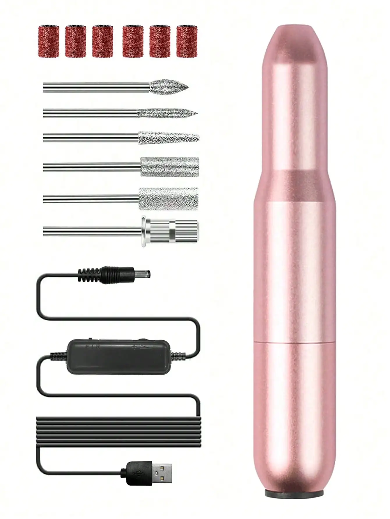 네일 드릴 비트와 스크럽 링이 포함된 전기 네일 드릴 세트 살롱 및 가정용 휴대용 USB 전원 구동 네일 머신 키트