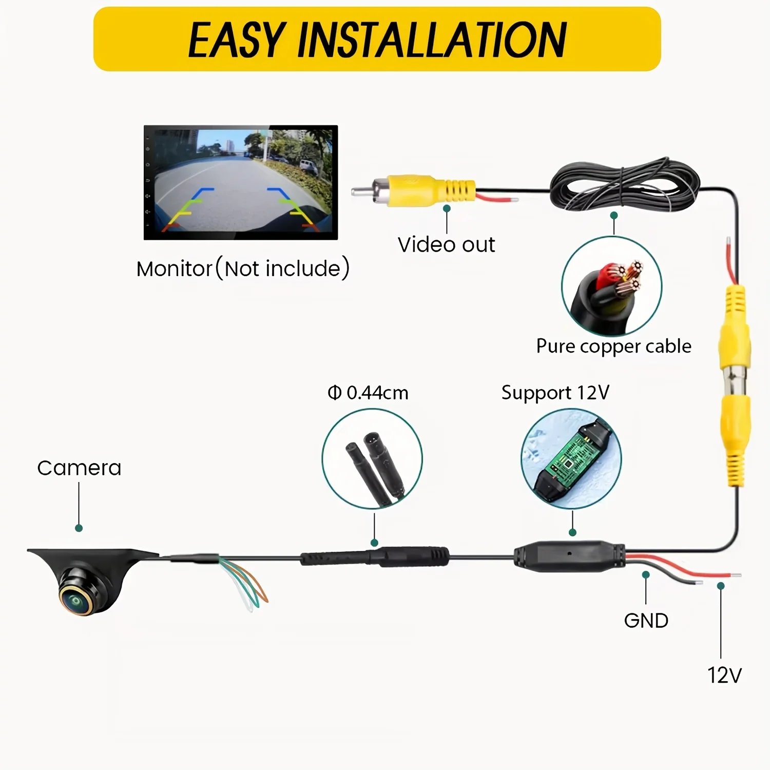 1080P أ اتش دي 360 ° كاميرا الرؤية الخلفية الدوارة مع عدسة عين السمكة الذهبية - رؤية أمامية/خلفية/يسار/يمين، قابلة للتحويل AHD/CVBS #6