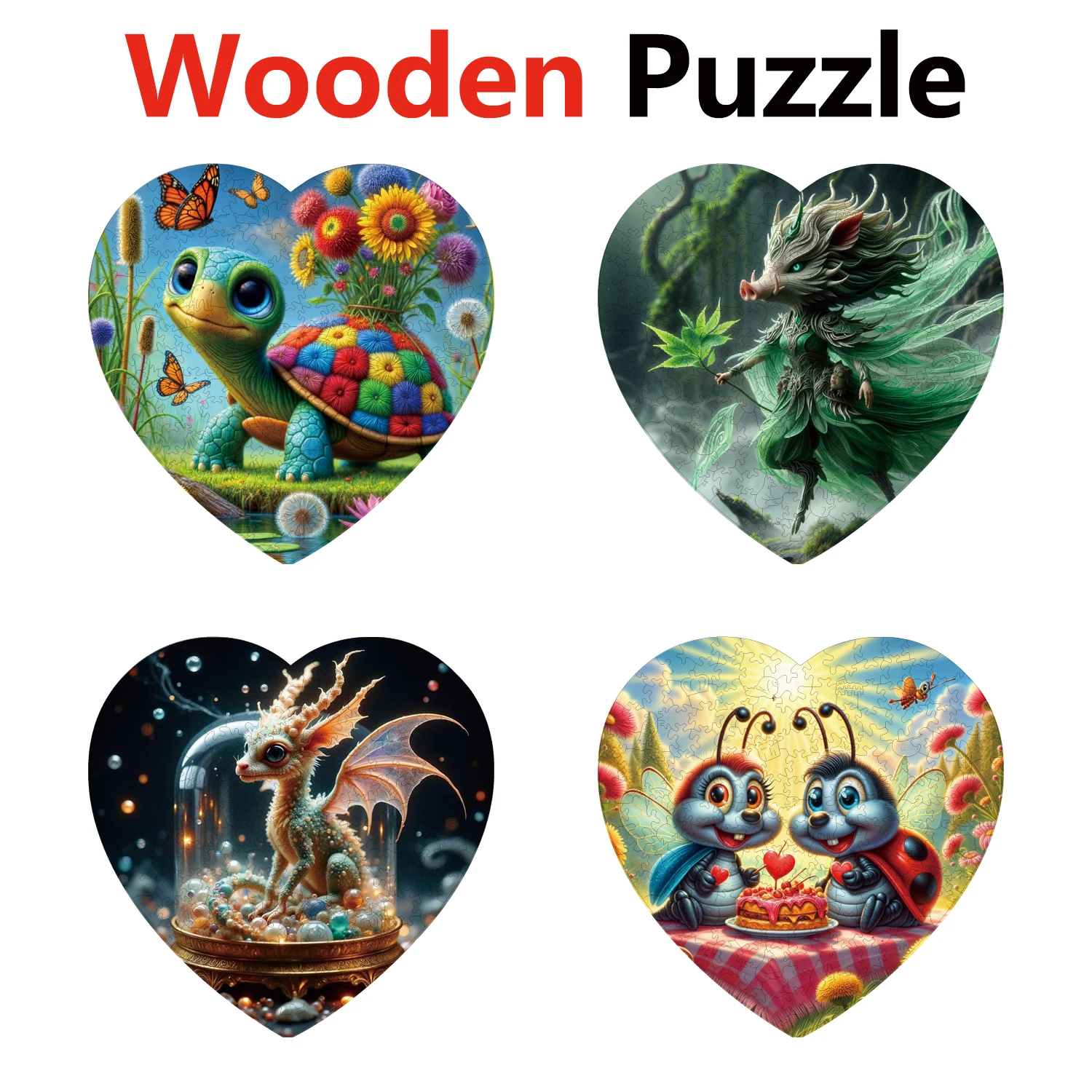 

Heart-shaped Animal Jigsaws For Adult Child Gifts Turtle Wild Boar Ant Puzzles Distinctive Party Game Mysterious Wooden Puzzle