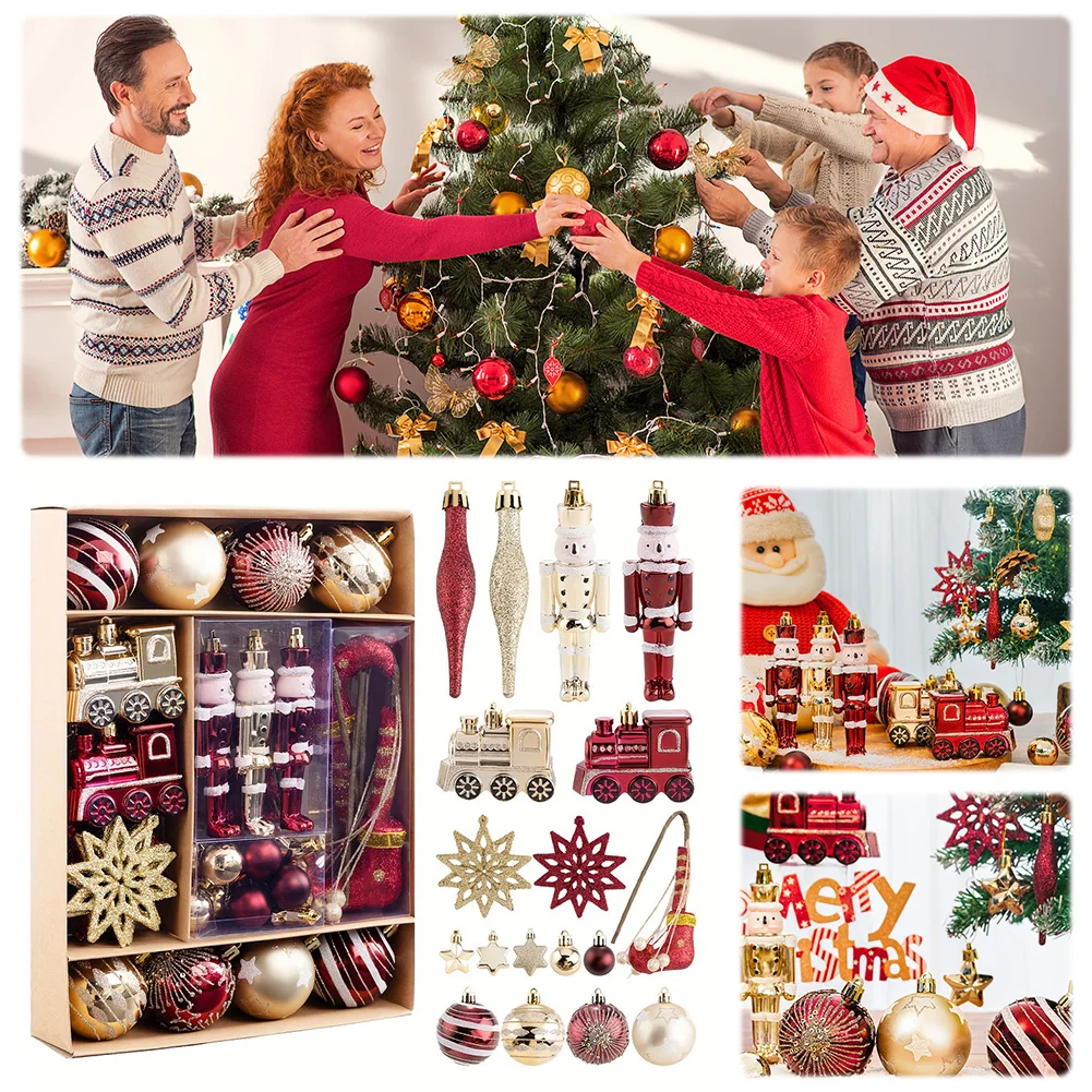

50Pcs Christmas Ball Ornaments Set Decorative Christmas Tree Decorations Red and Golden Xmas Tree Pendants for Wedding Birthdays