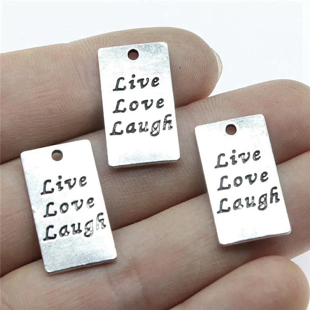 10pcs/lot 22x12mm Rectangular Double Sided Live Love Laugh Charms For Jewelry Making Antique Silver Color 0.87x0.47inch