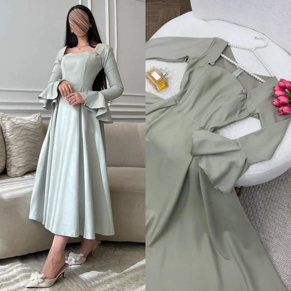 Jiayigong-Robe de Soirée Trapèze Drapée en Jersey de Haute Qualité, Tenue Formelle à Col Bateau, sur Mesure, pour Occasions Formelles, Robes Mi-sulf