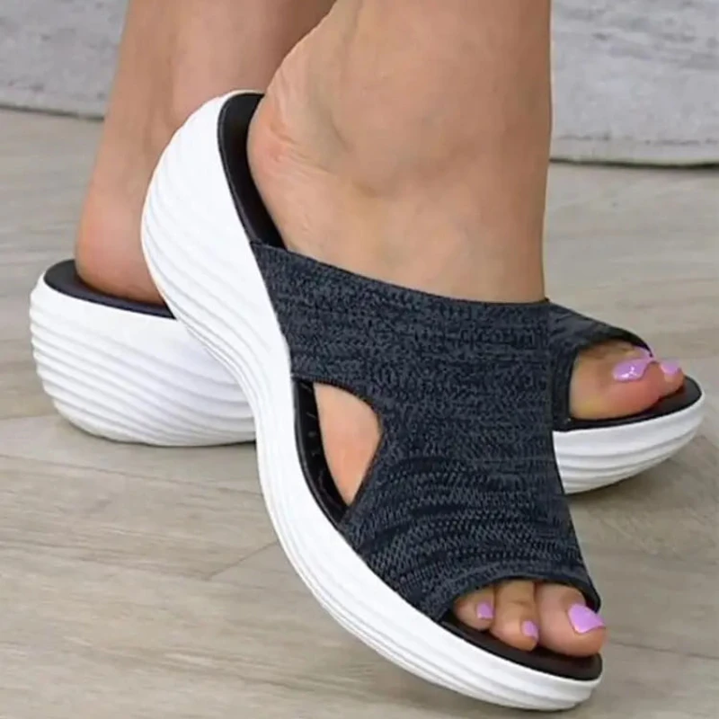 Zapatillas de playa informales para mujer, sandalias ortopédicas elásticas con punta abierta, transpirables, zapatos cruzados elásticos para exteriores