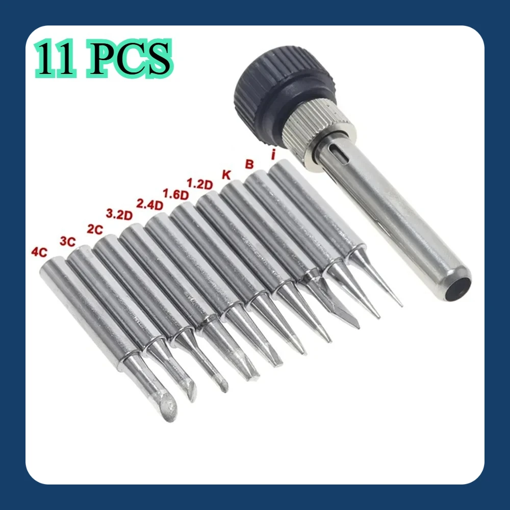 ‌11-Piece 900M Lead-Free Solder Iron Tips with Replaceable Cores & Sleeves - Compatible with Soldering Stations‌