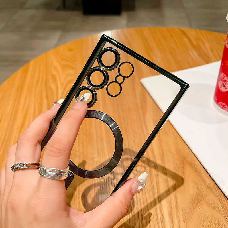 Luxury Plating Lens Protection Shockproof Transparent Phone Case For Samsung S24 S23 S22 S21 S20 Ultra Plus FE Bumper Back Cover image 3