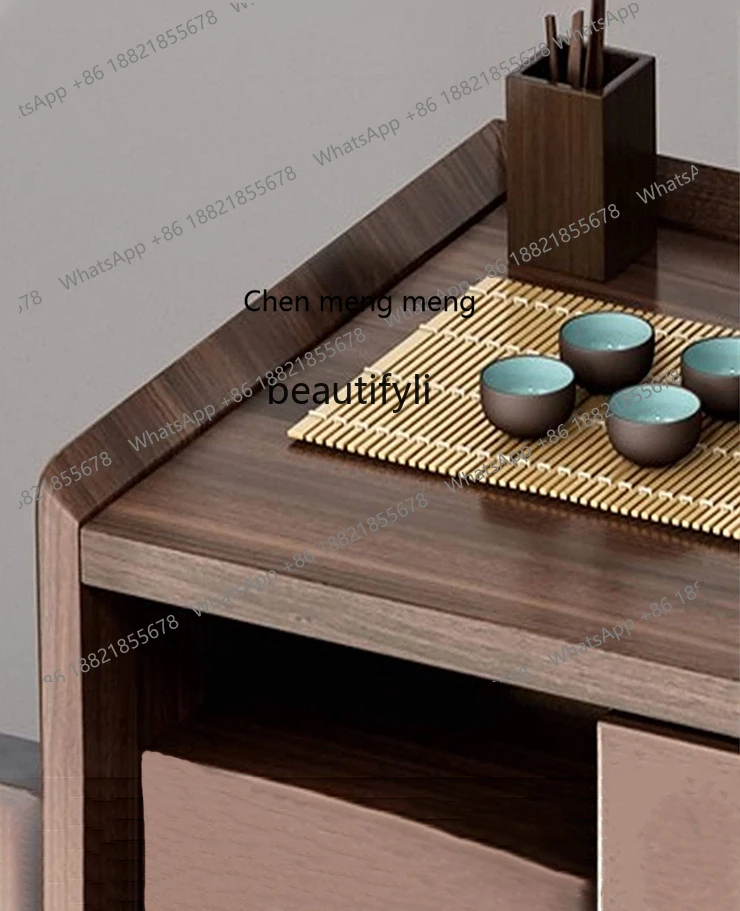 North American solid wood mobile tea cabinet household tea room tea side cabinet kettle integrated storage rack side table