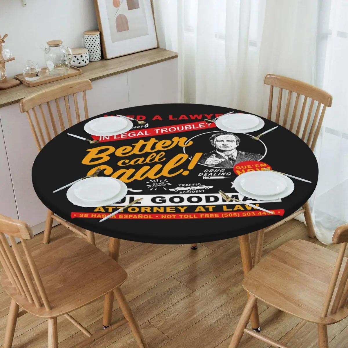 Besoin d'un avocat ? Appelez Saul DK – Nappe ronde imperméable et anti-taches pour cuisine, événements et table à manger