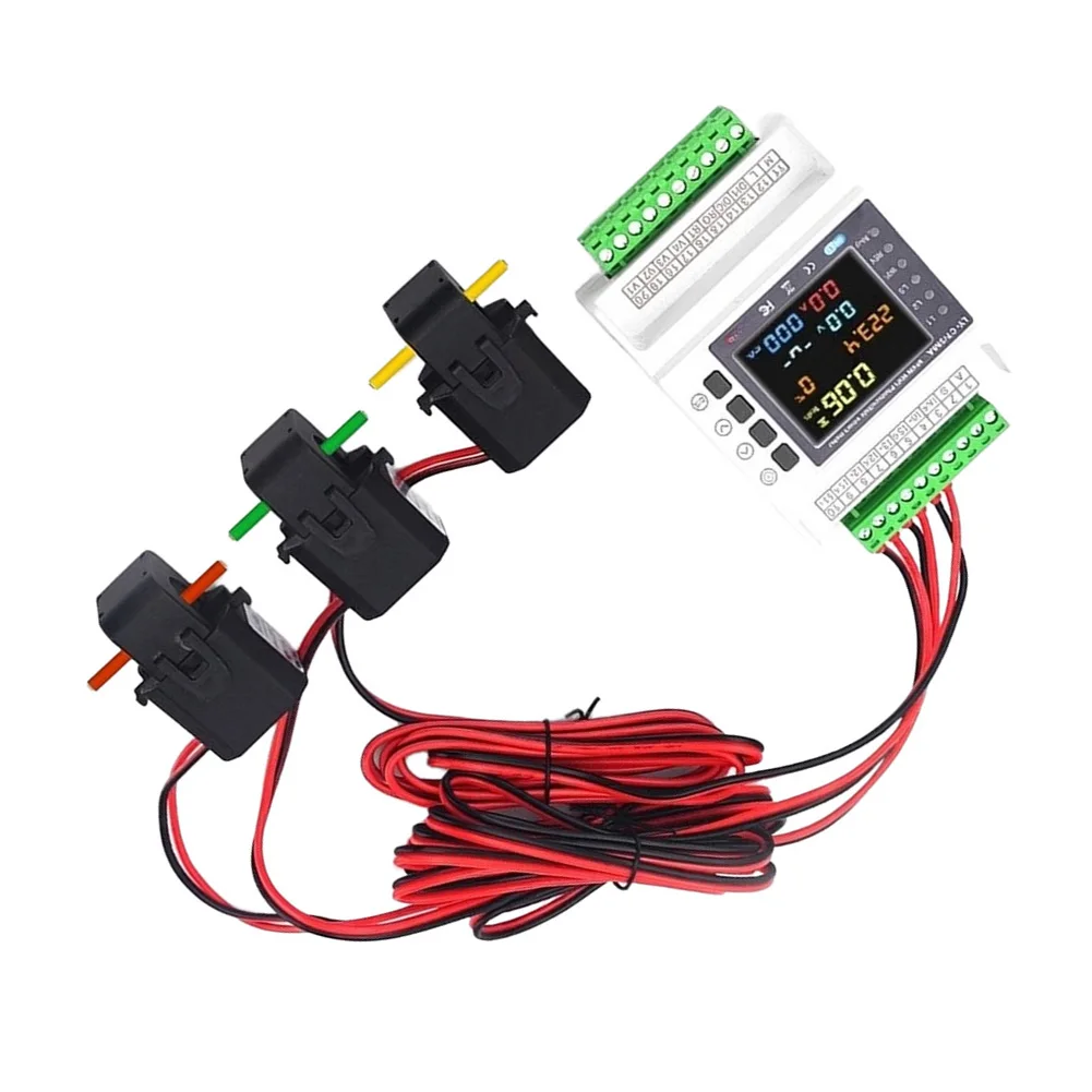 3 Phase Wireless Bi-Directional Energy Meter With 3 Clamps, Rail-Mount Digital Protector LCD Display For Solar PV