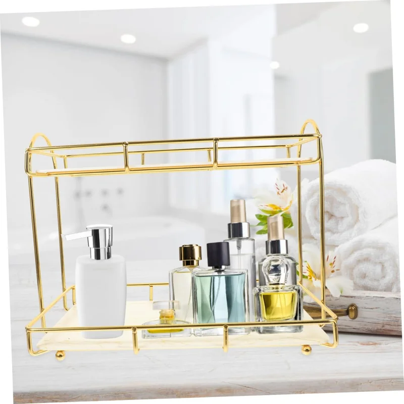 

Золотая двухслойная настольная косметическая полка, реквизит для хранения в ванной комнате, экономия места, принадлежности для организации красоты, прочный