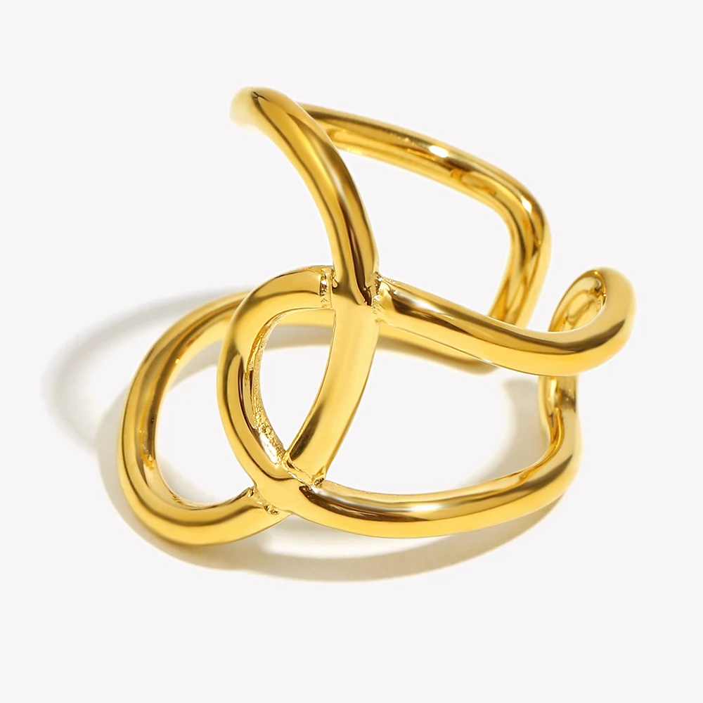E.B.belle, nuevas líneas exageradas, anillo con apertura de nudo, chapado en PVD, acero inoxidable 316L, joyería sencilla para mujer