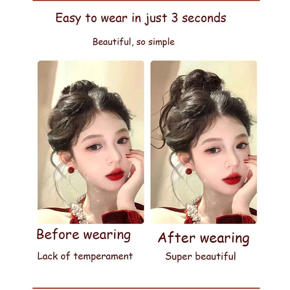 Synthetic Hair Bun Wig Ladies Ponytail Hair Extension Scrunchie Elastic Meatball Head Hairpieces Scrunchie Wrap Hair Rope ﻿