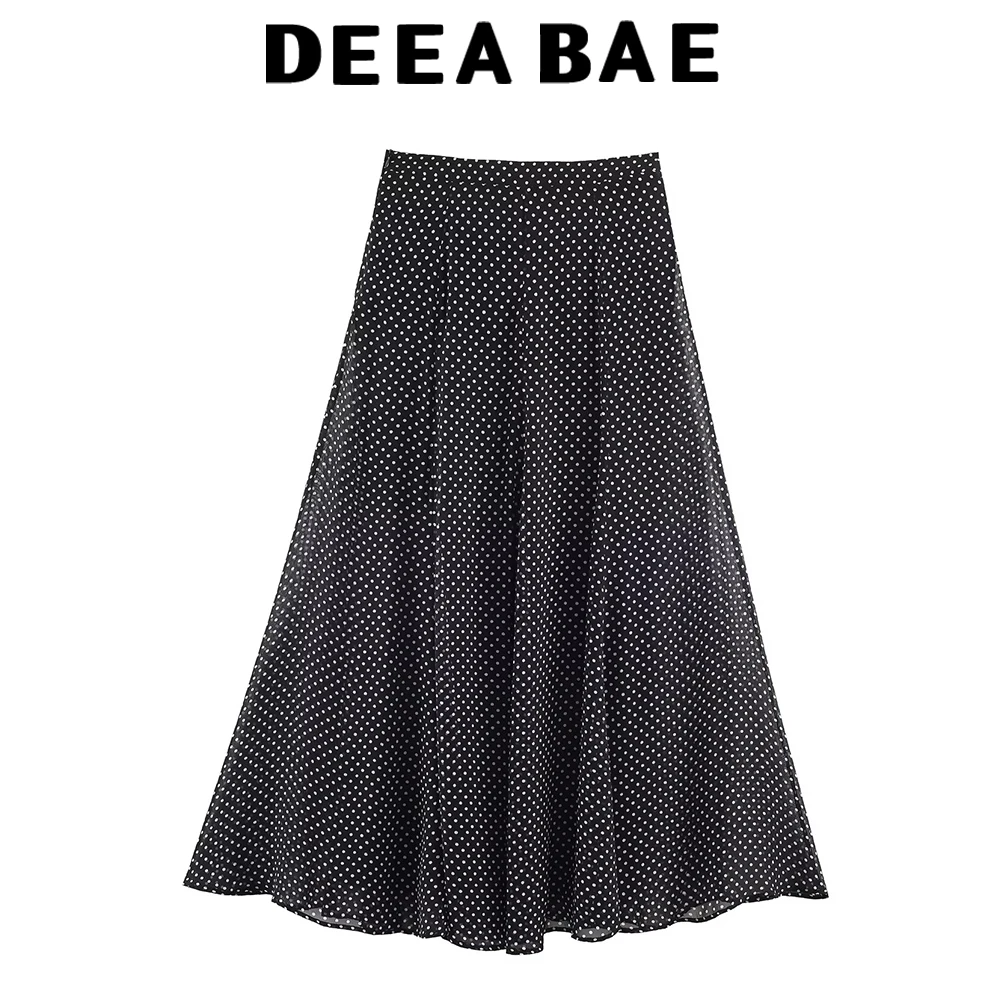 DEEABAE Europäischer und amerikanischer Stil für Damen im neuen Reißverschluss-Stil, A-Linien-Saum, mittlere Taille, gepunkteter langer Rock