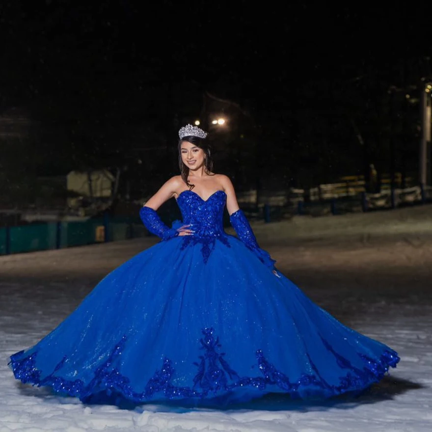 Lorencia 2024 Royal Blue Quinceanera Dresses Sweetheart Ball Gown Appliques Sequins Beaded Sweet 15 16 Princess Party Gown YQD76