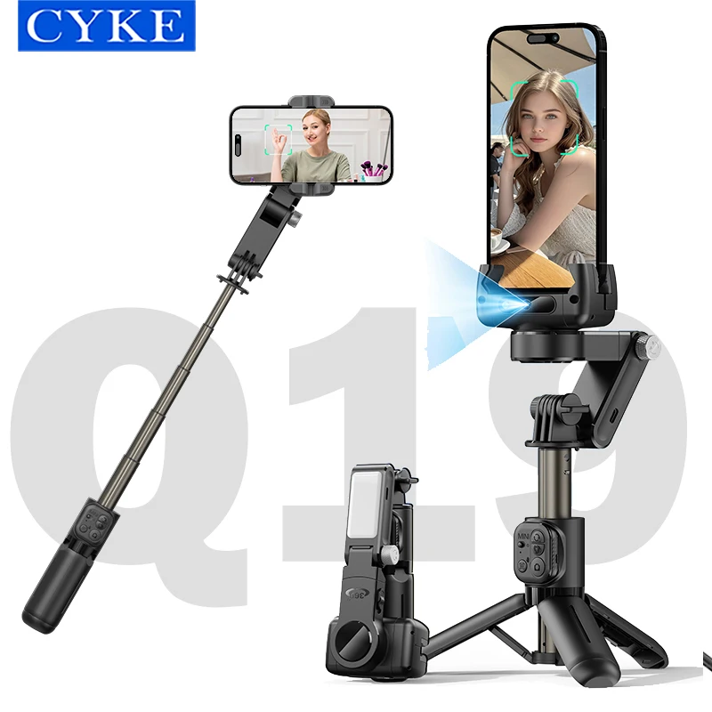 

Интеллектуальный стабилизатор головы CYKE Q19 AI с автоматической подсветкой лица, складная палка для видеоконференций, селфи и штатив, светодиодный заполнение