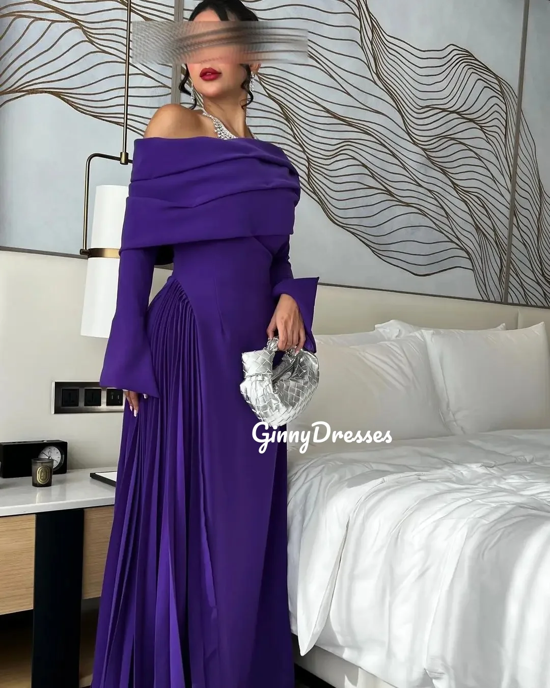 Customized Vestidos De Fiesta Dia A-Line Off-The-Shoulder Neckline Floor-Length Evening Dress Ruffle Long Sleeves Zipper Up Dres