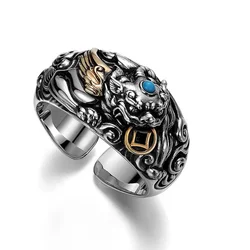 Vintage Wealth Animal Pixiu Ring for Men Finger Accessories Lucky Ring 925 Silver Opening Adjustable Popular Gift For Boyfriend