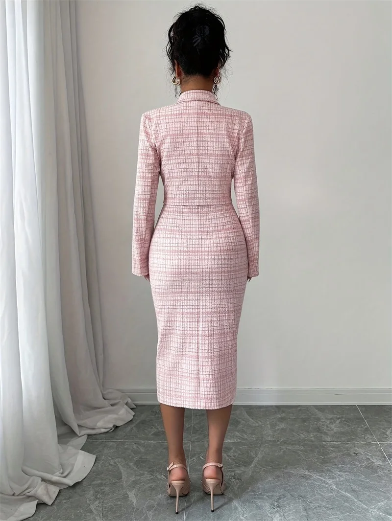 Elegant Pink Women Suit Skirt Set 2 Pcs Blazer+Prom Dress Sheath Party Gown Formal Office Lady Wedding Guest Birthday Robe