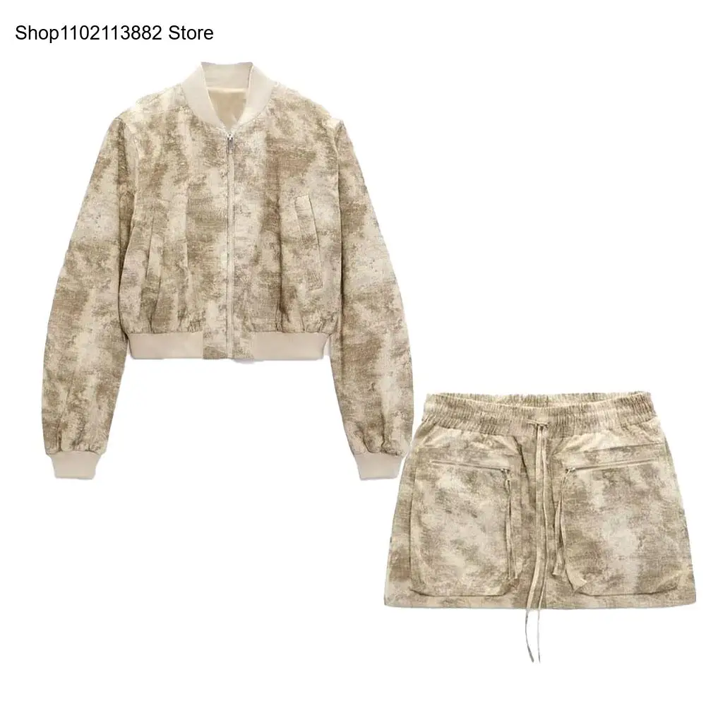 Spring and Autumn Fashion Printed Short Jacket Women\'s Retro Long Sleeve Pocket Coat Casual