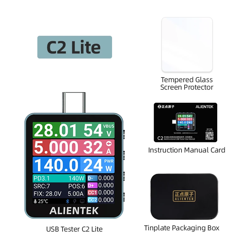 ALIENTEK USB Tester C2 Batterietester PD3.2 Ladedetektor Digitaler Voltmeter Schnellladungserkennung Trigger