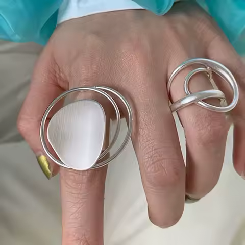 925 Sterling Silver Rings for Women Couple Minimalist Handmade Simple Big Circle Ring Fine Jewelry Gift Prevent Allergy