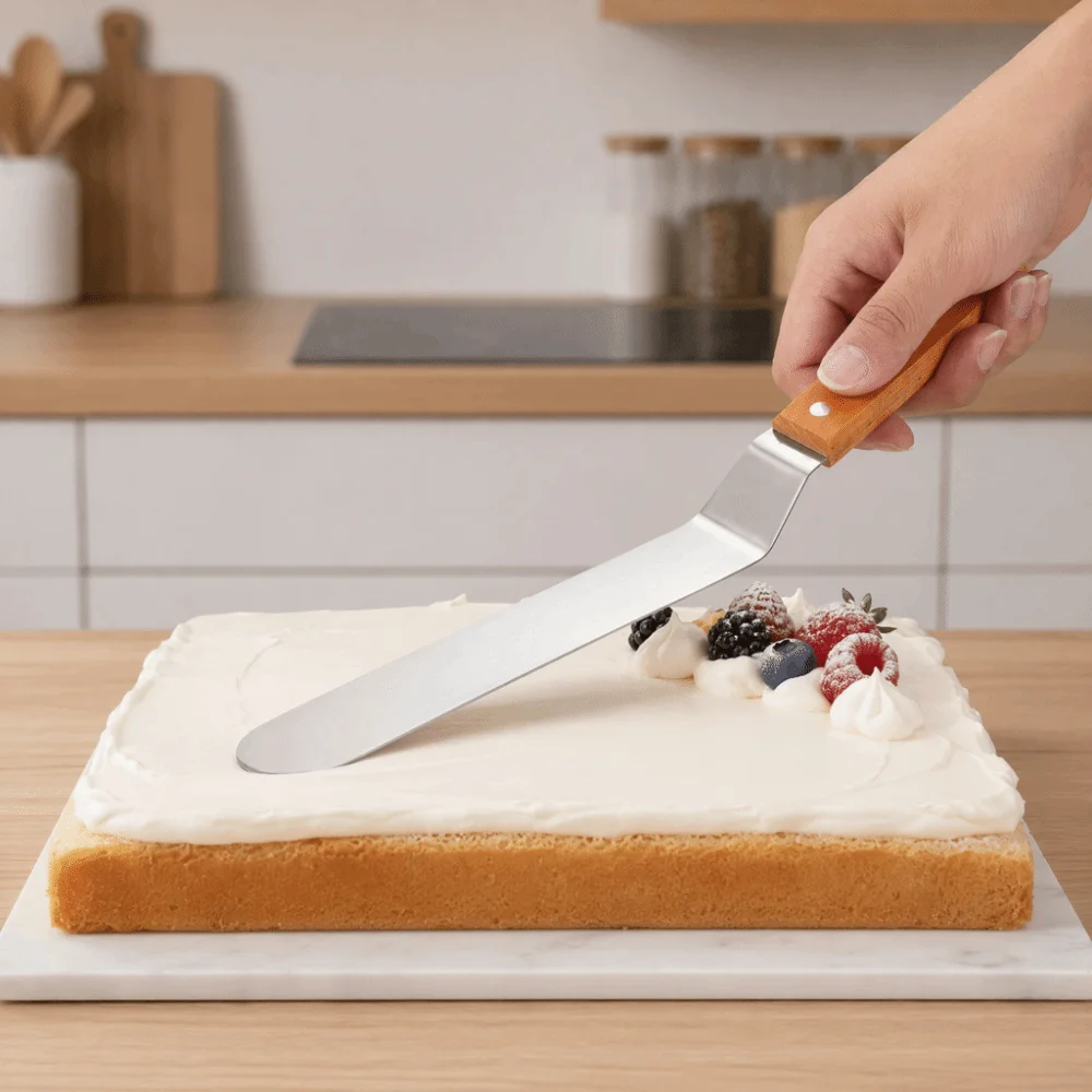Stainless Steel Blade Cake Spatula Food Grade Rounded Tip Icing Spatula Riveted Handle Smooth Flat Blade Offset Spatula