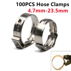 100pcs 4.7-23.5mm Single Ear Hose Clamps 304 Stainless Steel Single Ear Hose Clips Ear Pipe Clamps for Sealing Kinds of Hose