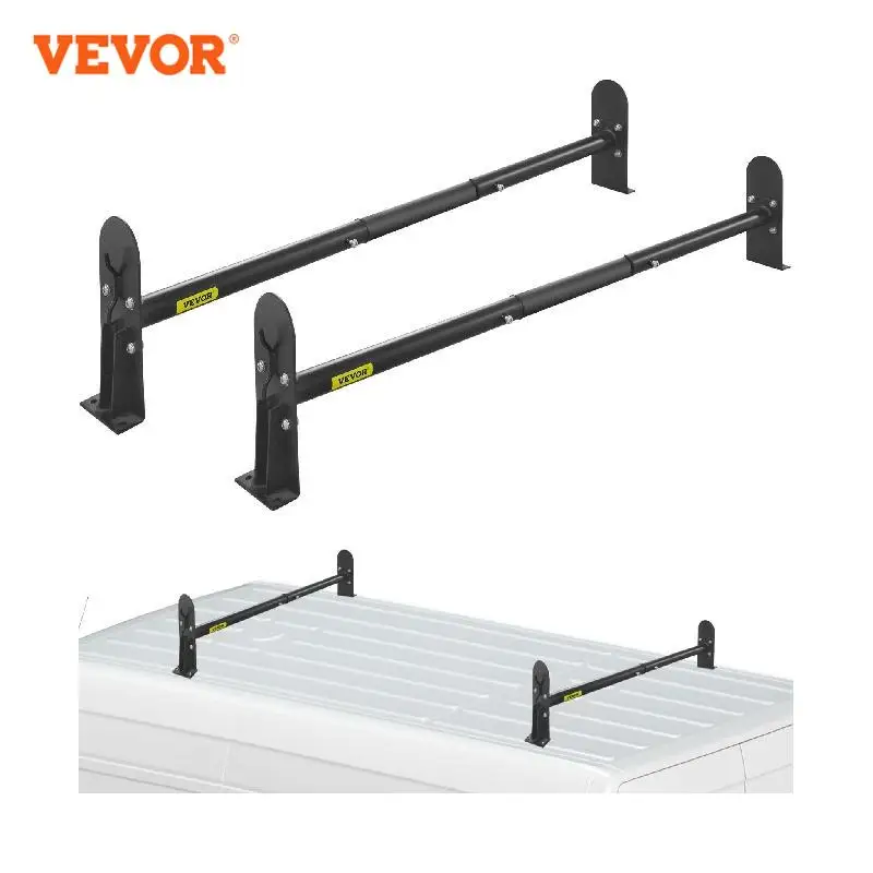

VEVOR Van Roof Ladder Rack 2 Bars 331 LBS Capacity 52"-63.8" Adjustable Steel Roof Rack Cross Bar with Ladder Stoppers Black