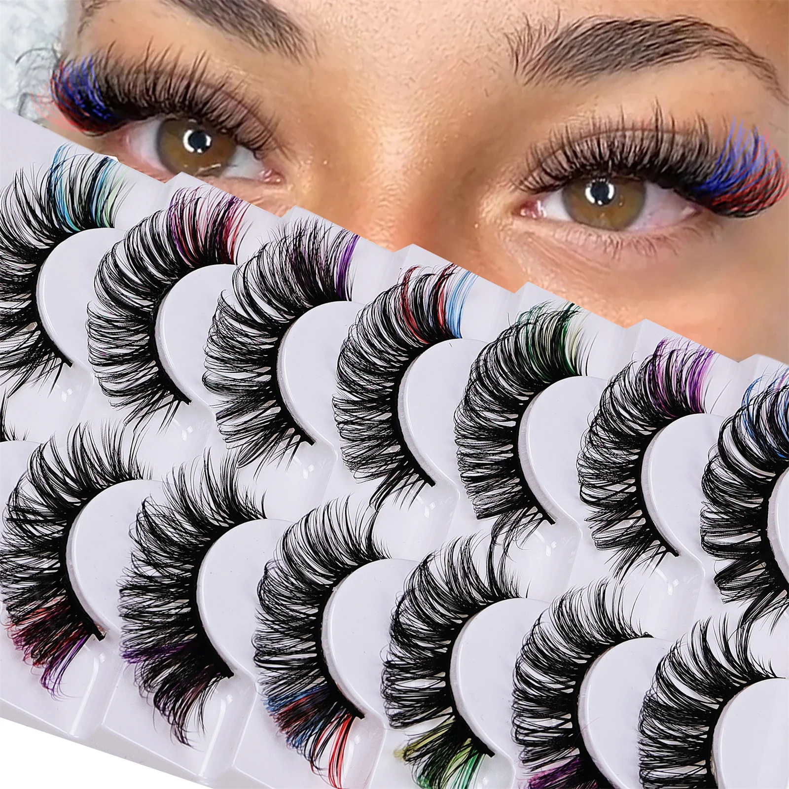 ふわふわつけまつげ,ボリュームDカール,ドラマチックな色,長くて厚い,色,7ペア