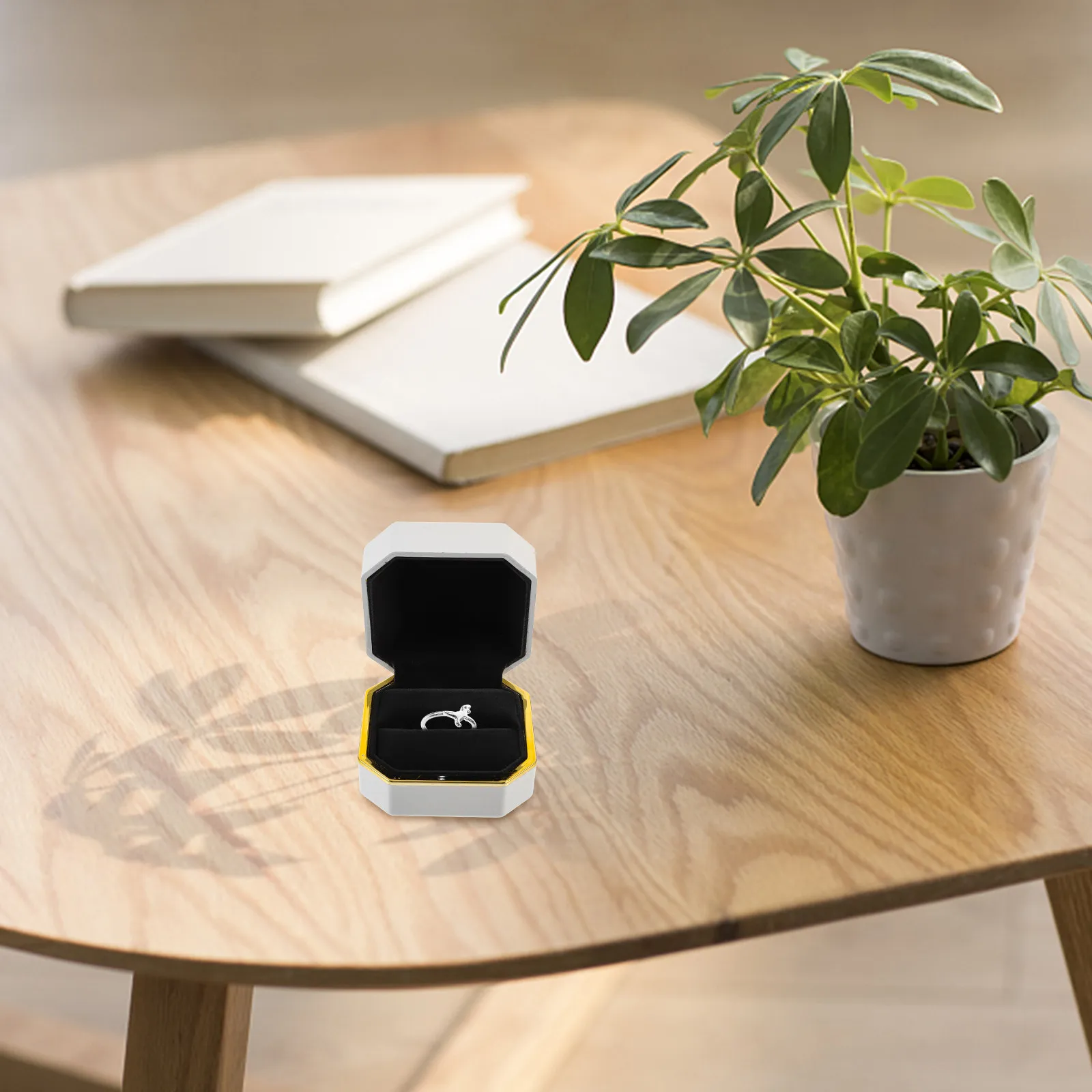 

LED Luminous Ring Case Octagonal Jewelry Box with Light Inside Portable Creative Ring Gift Box for Proposal Engagement Wedding