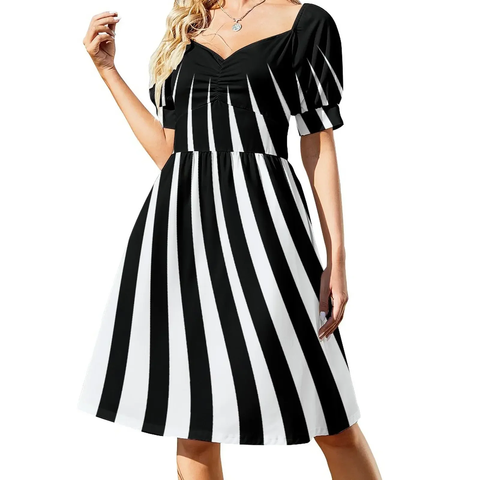 

Black and White Irregular Stripes Sleeveless Dress women's summer dress 2025 summer dresses Dress