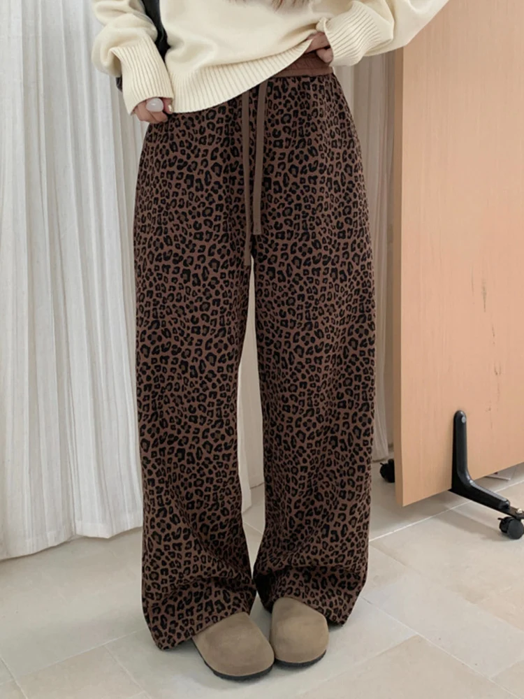 YERMORA مرونة عالية الخصر ليوبارد الرباط بنطال ذو قصة أرجل واسعة للنساء فضفاض جديد بنطلون موضة المد خريف شتاء 2025 #3