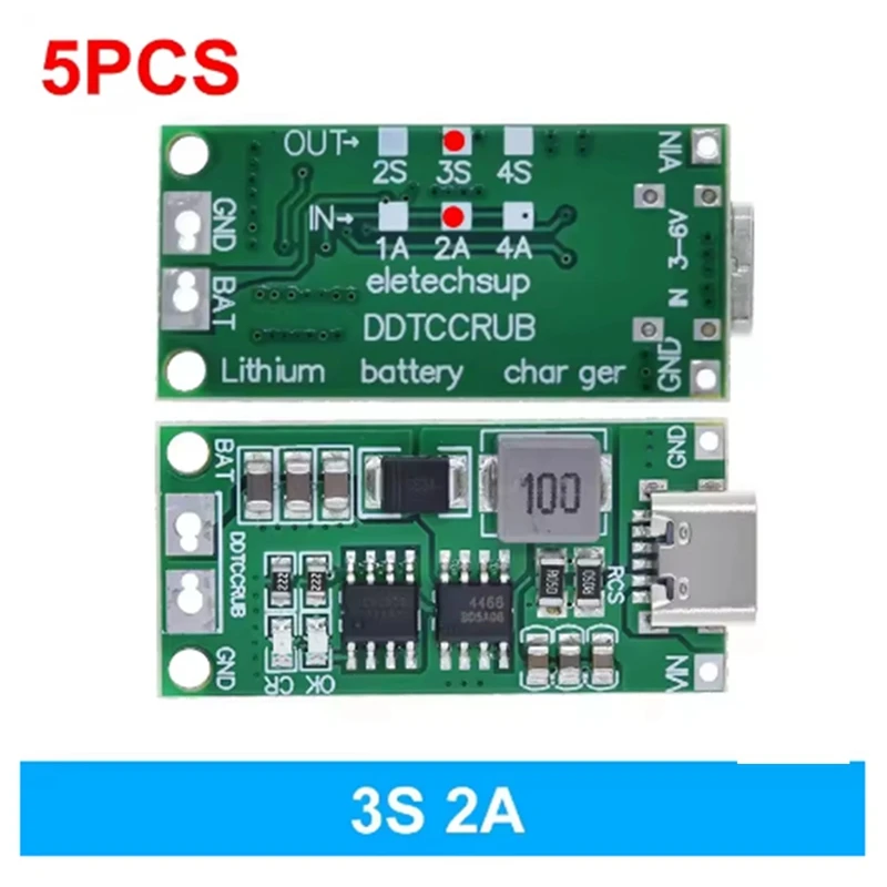 5PCS 3S 2A Type-C Step-Up Boost LiPo Polymer Li-Ion Charger 18650 Lithium Battery-DT30