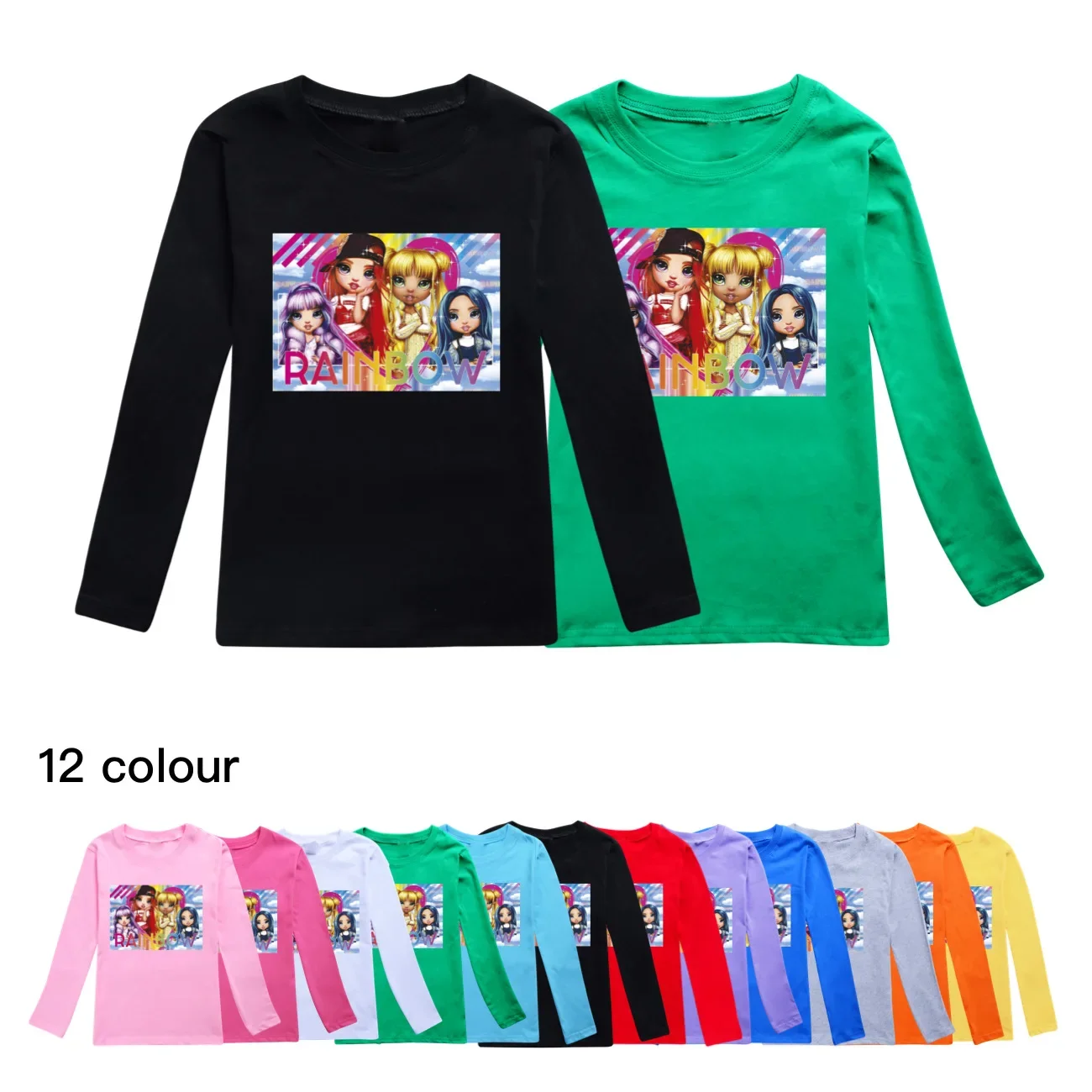 

Rainbow High Kids T-shirt 2024 Long Sleeve Cartoon Cute Printing Baby Boys Girls Clothes Casual Cotton Kawaii Fashion Tops Tee