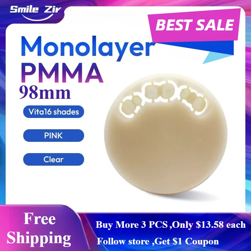 Dental Monolayer PMMA Disc 98MM Preshade Resin Disc CAM/CAD VITA 16 Color Clear PMMA For Dental Lab Dentist Materials