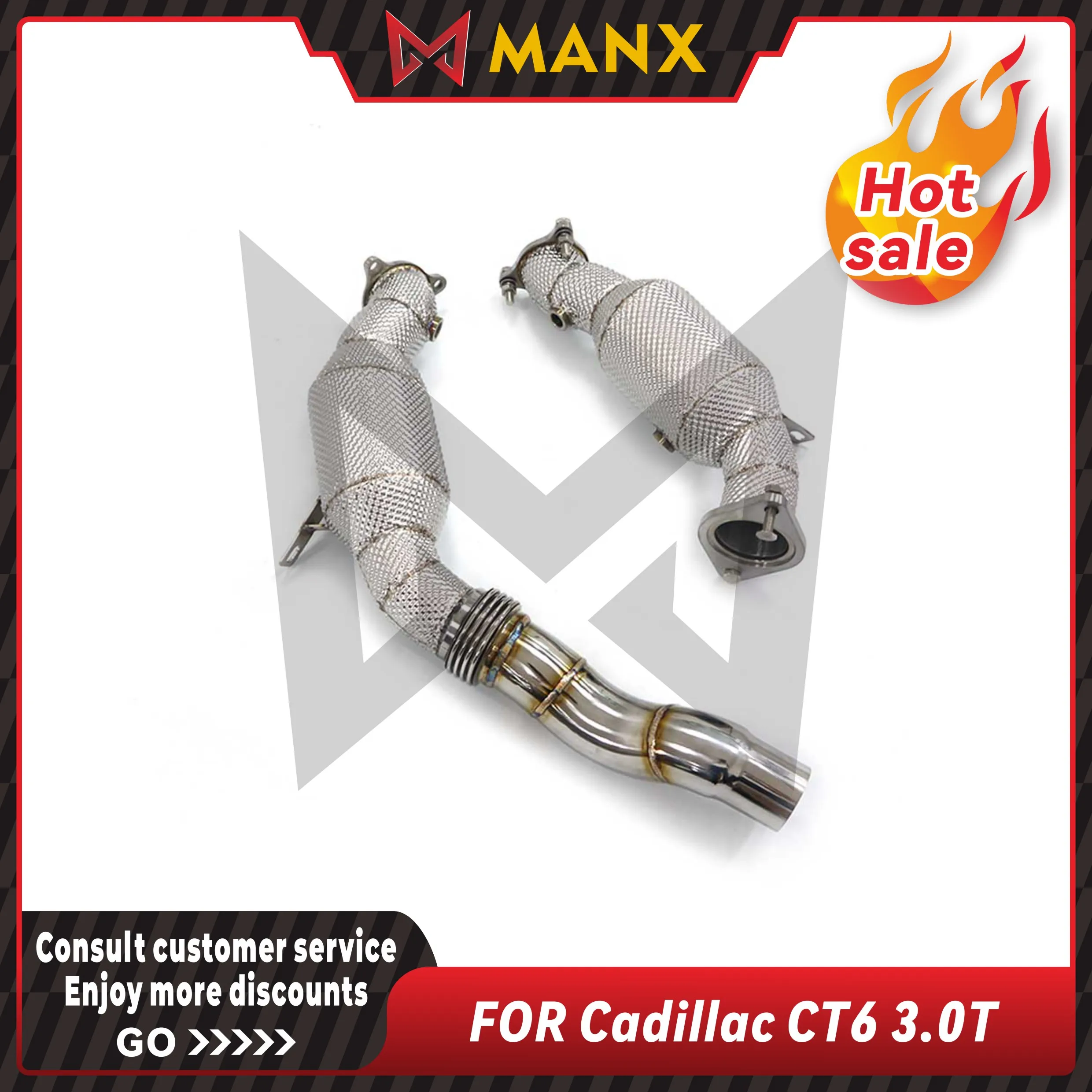 MANX Car Exhaust system for Cadillac CT6 3.0T Catalyzed Downpipe Catless Downpipe Stainless steels Performance exhaust pipe