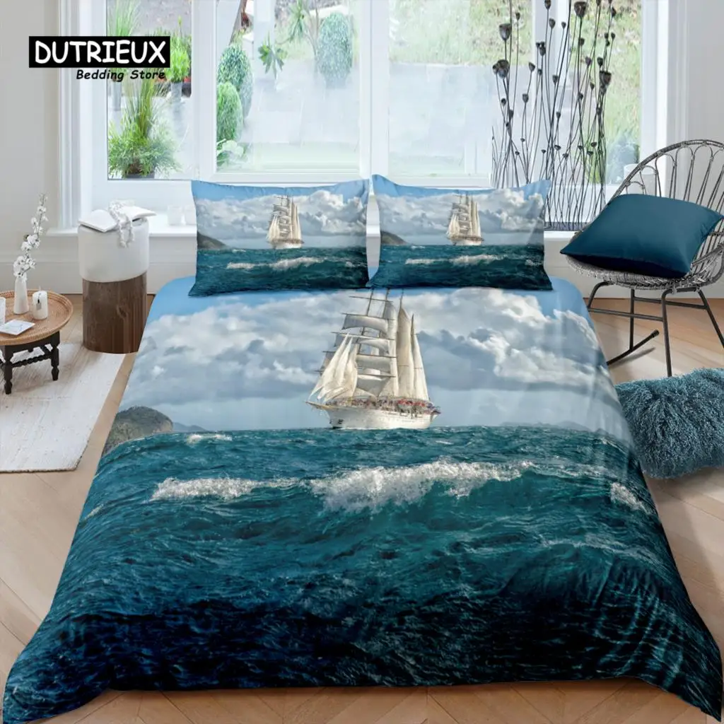 

Home Living Luxury 3D Sailboat Bedding Set The Sea Duvet Cover Pillowcase Queen and King EU/US/AU/UK Size Comforter Bedding