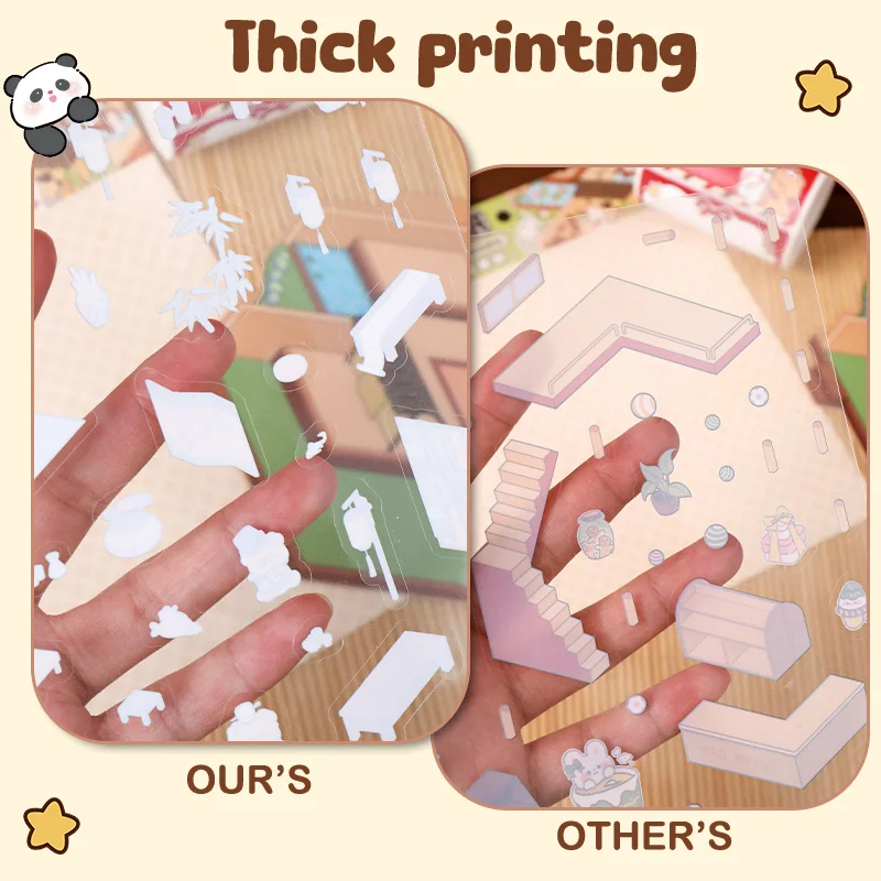 2 Sets Cartoon 3D Landscaping Stickers Cabin Scene Stacking Pasting Sticker Cute Miniature Life Scene Stickers Festival Gifts