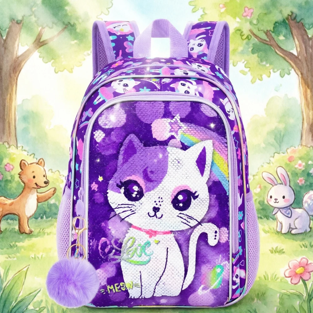 

Рюкзак для девочек с кошачьим мотивом – водонепроницаемая дошкольная сумка для книг с пайетками (13 дюймов), подходит для детского сада