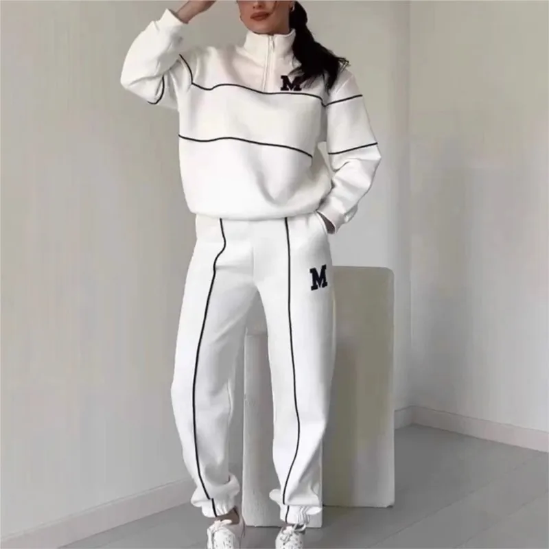 

Fashion Letter Print Sweatshirt Set Casual Zipper Half Open Collar Long-sleeve Top + Sweatpants Two-piece Suit Autumn Winter New